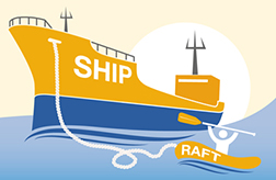 Drawing of a Ship and Raft